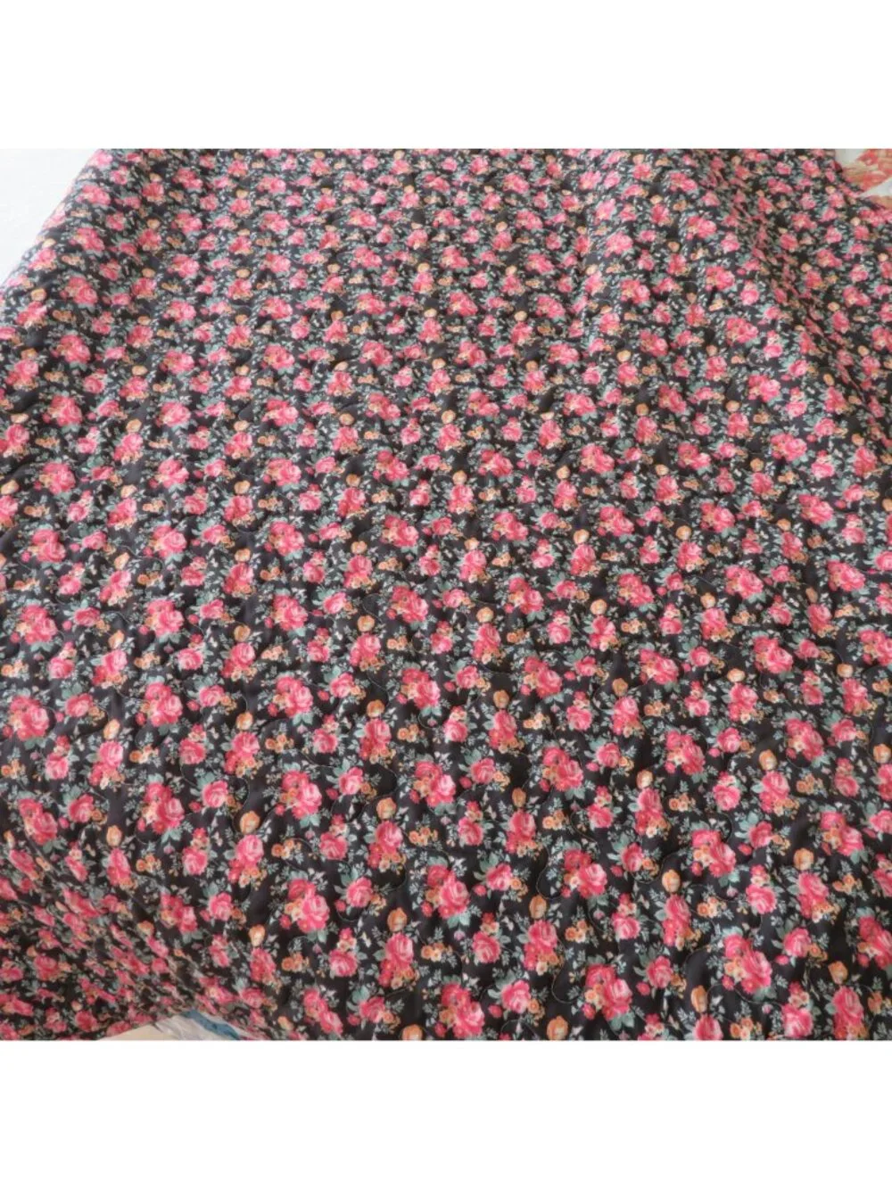 Vintage Reversible Queen Quilt Set Double Wedding Ring Floral White Patchwork